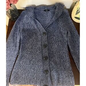 Express Button Up Long Knit Blue Cardigan‎ Hooded Size M